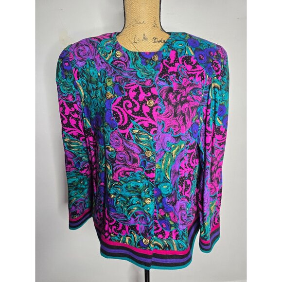 Vintage 80s Neon Paisley Pink Button Jacket Maximalist - Picture 12 of 12